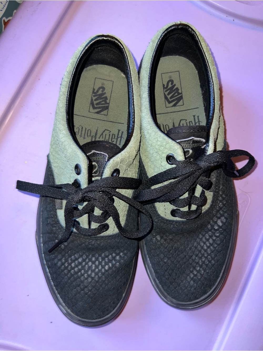 Woman’s Harry Potter Slytherin Vans Black Light Green Lace Up Sneakers